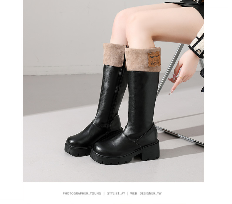Damen Cowboy Stiefel Mit Fleecefutter Und Breitem Absatz_voghion.com