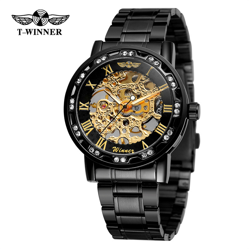 T-WINNER8012 nuevo fresco zafiro azul movimiento mecánico semiautomático regalo de los hombres de acero correa de reloj