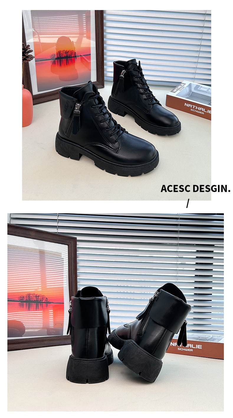 Botas cortas de suela gruesa para estudiantes, nuevas botas de moto elevadas de color rojo y red, estilo británico, otoño 2023_voghion.com