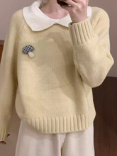 甜美可爱淑女风小翻领毛衣冬季新款韩版百搭休闲显瘦针织衫黄色