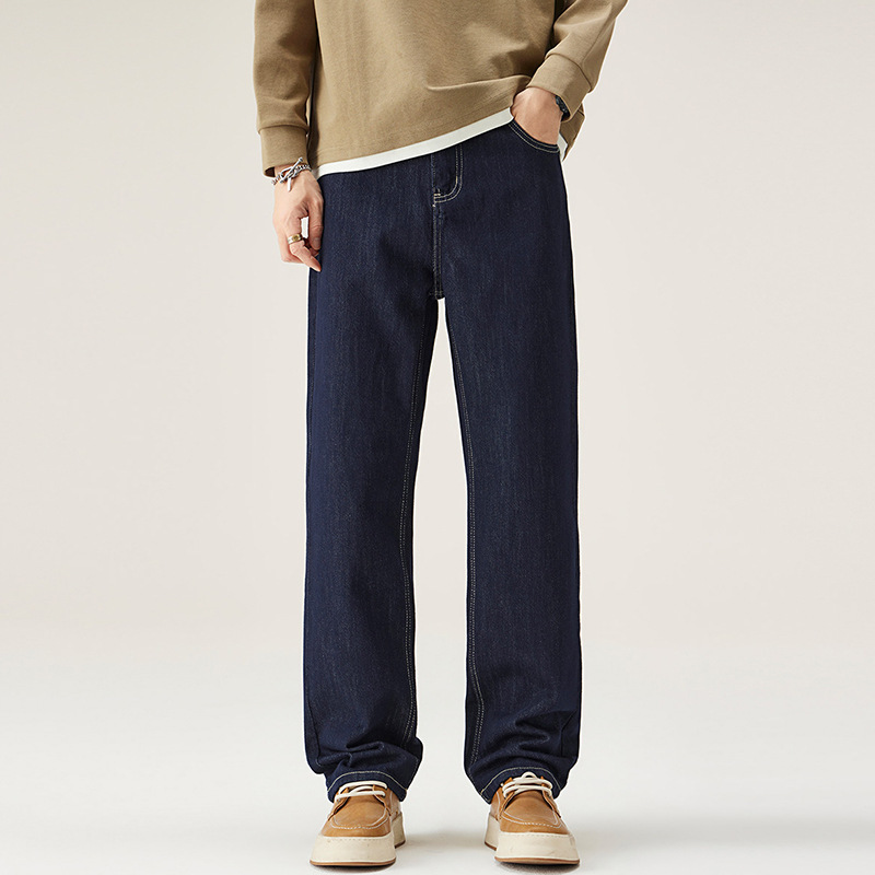 Shanggu Men's Fashion Trendy Bv Style Original Fade-Resistant Washed Denim Loose Straight-Leg Long Pants for Men