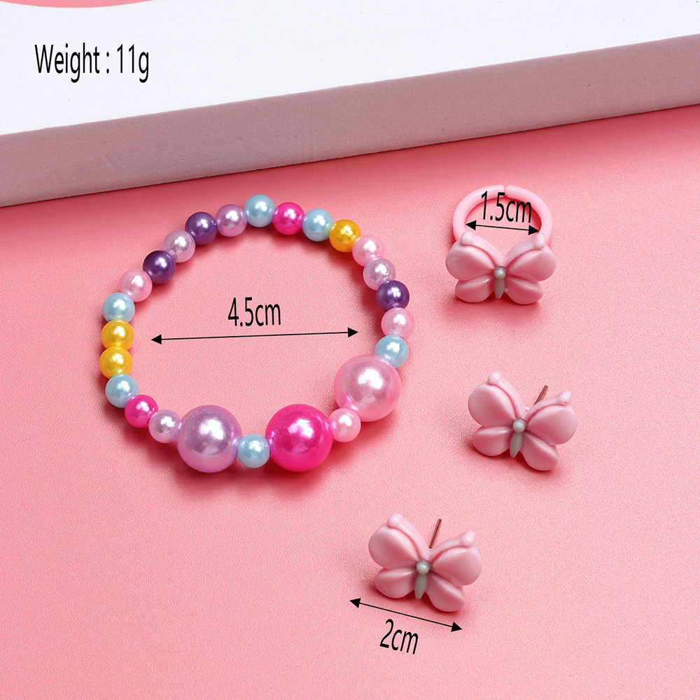 Cute Butterfly Resin Beaded No Inlaid Rings Bracelets Earrings 3 Piece Set