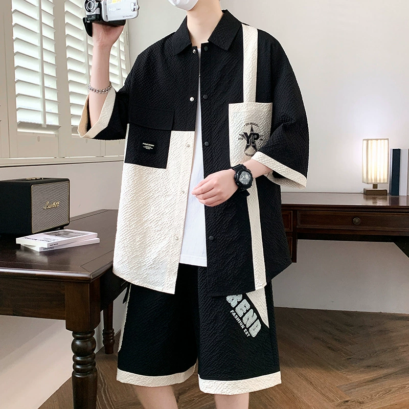 Новая китайская национальная мода летняя рубашка из ледяного шелка мужские шорты с короткими рукавами носят полный набор модной и красивой одежды