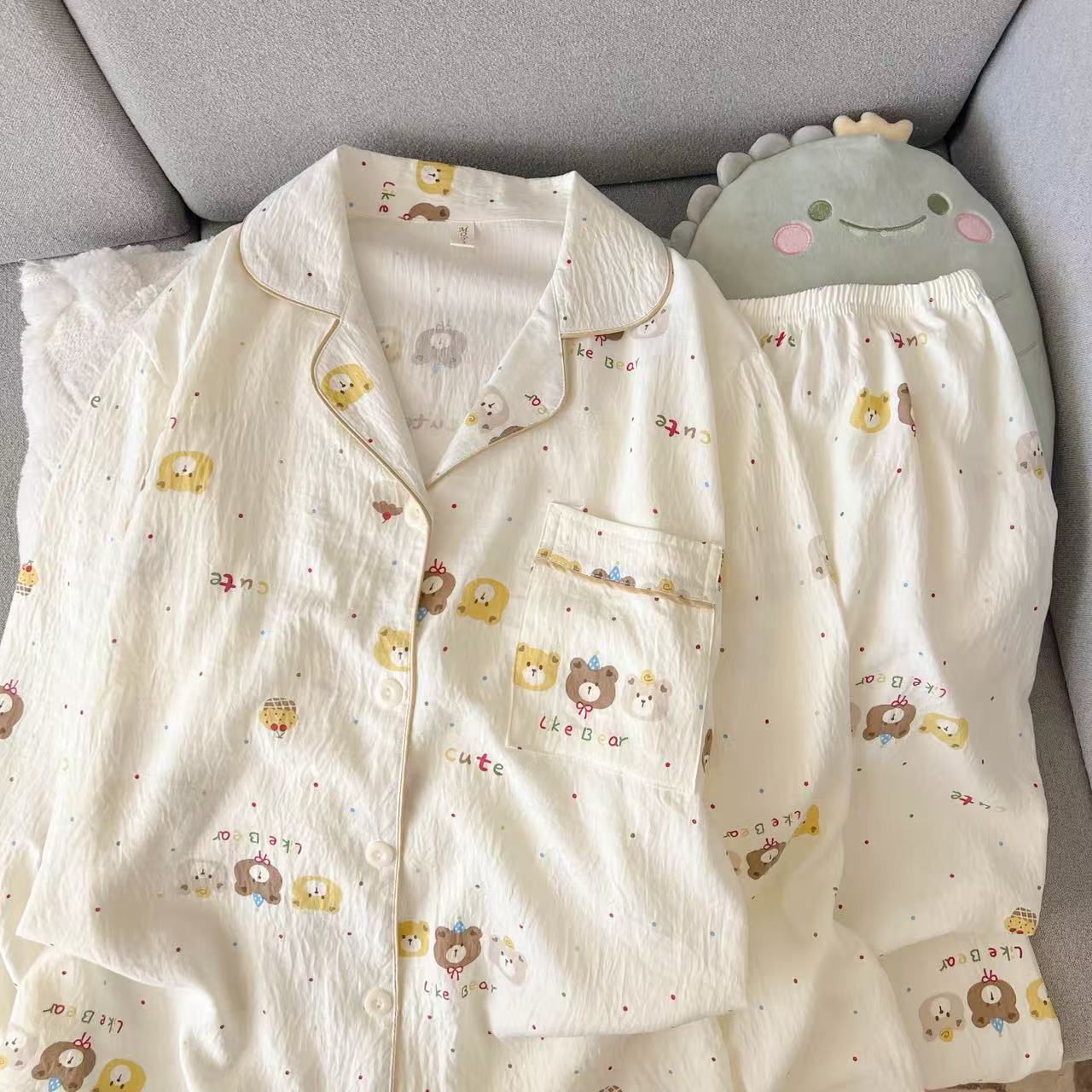 Al por mayor transfronterizo cien pijamas de verano mujeres 2025 nuevas nubes de algodón pantalones de manga larga dibujos animados lindos ropa para el hogar
