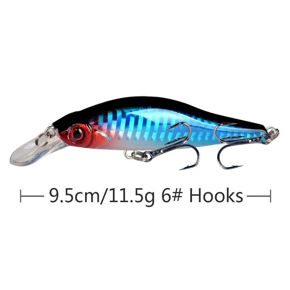 Sinking Minnow Lure, 9.5 cm 11.5 g, #6 Enhanced Hooks, Realistic Sea/Freshwater Bait