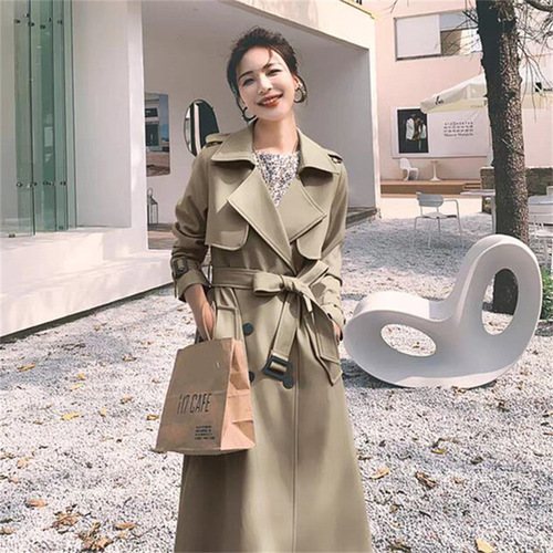 Women's Windbreaker Coat 2026 Korean Version New Spring and Autumn Season British Style Windproof Long Coat for Petite Pop Khaki Coat