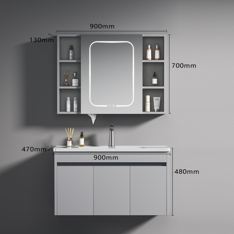 Mueble de Baño con Lavabo de Acero Inoxidable y Cerámica, Desempañado Inteligente, Suspendido de Pared, para Baño image 14