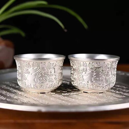 Alloy cup for worshiping the God of Wealth, Buddha cup, water supply bowl, seven for eight, for fortune ornaments, household worship tea cup
