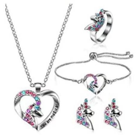 Zibi Amazon nuevo unicornio pony anillo pulsera collar pendientes colorido pony traje al por mayor