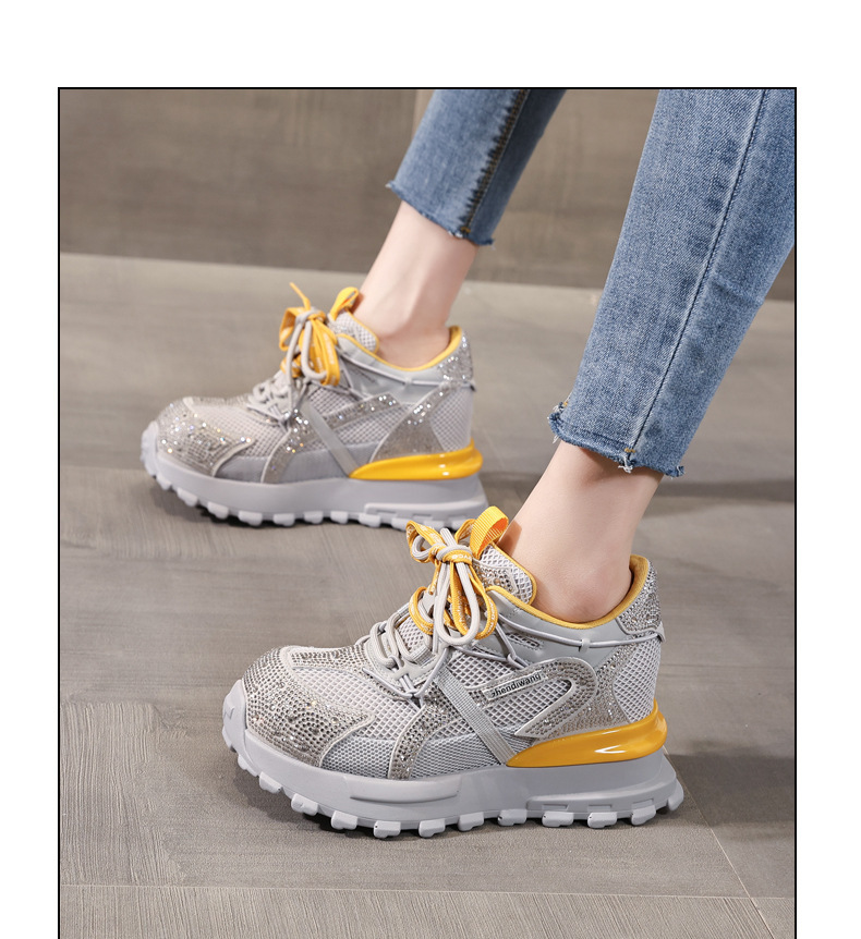 Giày sneaker nữ chunky đế dày lưới phối đá rhinestone — màu trắng chi tiết 12