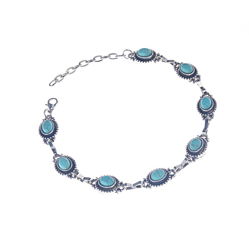 Joyas transfronterizas europeas y americanas simple y universal retro estilo nacional pulsera ligera de lujo alto sentido pie de piedra