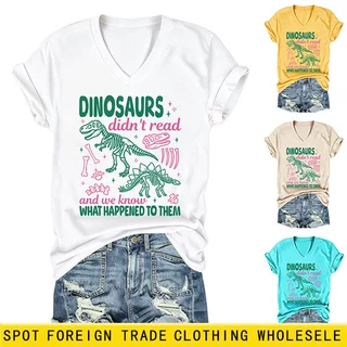 dinosaurs didn't read亚马逊ebay欧洲站时尚趣味女士V领短袖T恤