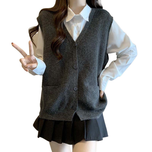 Chic Youthful V-Neck Knit Vest Outerwear for Women Autumn/Winter Plus Size Fat Sister Versatile Elegant Slimming Solid Color Top