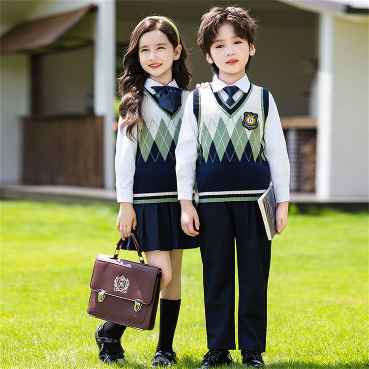 Primary School Students' College-Style School Uniform Sweater Knitted Vest Vest Student Kindergarten Class Uniform Chorus Performance Photo Studio Shooting