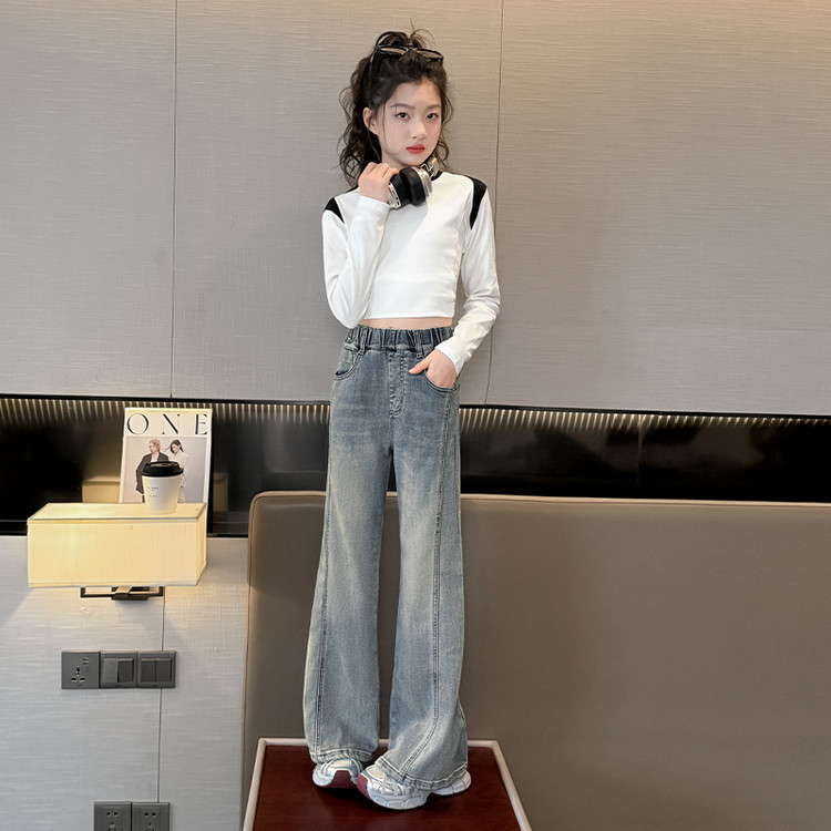 Men's Clothing Vintage Blue Flared Jeans For Kids - Stretchable Waistband, Comfortable Denim Fabric, Unisex Design For Boys & Girls (120cm-170cm)_voghion.com