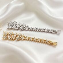 抖音爆款镶锆石花朵手链半链真金保色diy手工珍珠手链扣饰品配件