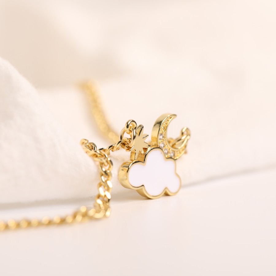 fashion star and moon necklace clouds stars copper gold-plated necklace