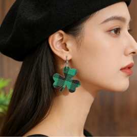 圣帕特里克节耳饰爱尔兰节四叶草耳环派对用品金币三叶草耳坠