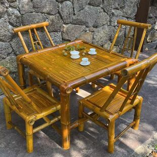 Dining Table and Chairs, Tea House, Bamboo Courtyard, Retro Outdoor Handmade Table, Tea Making, High-End Combination Stove Table and Chairs