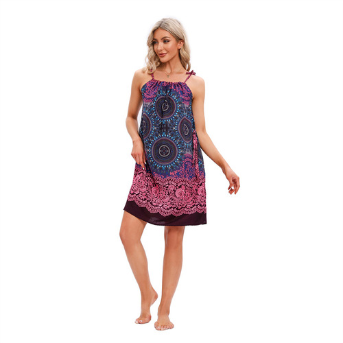 WD003 Spring/Summer European & American Resort-Style Loose-Fit Dress with Straps – Elegant, Casual, Bohemian Vibe