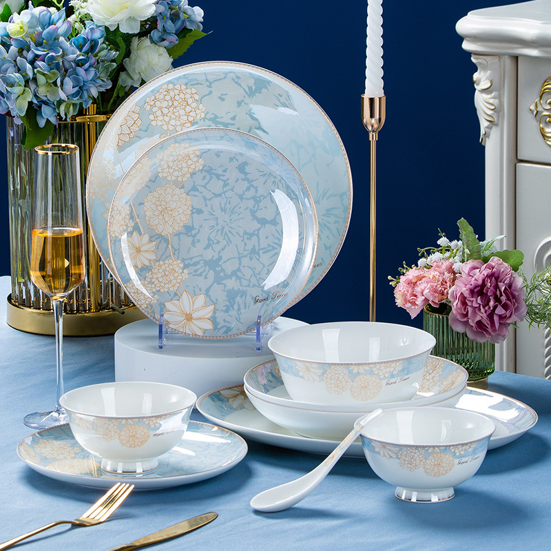 景德镇碗筷碟两人餐具套装家用轻奢骨高温陶瓷乔迁碗盘筷批发骨瓷