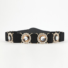 亚马逊跨境气质百搭带钻腰带时尚百搭女金属扣松紧皮带牛仔裤皮带