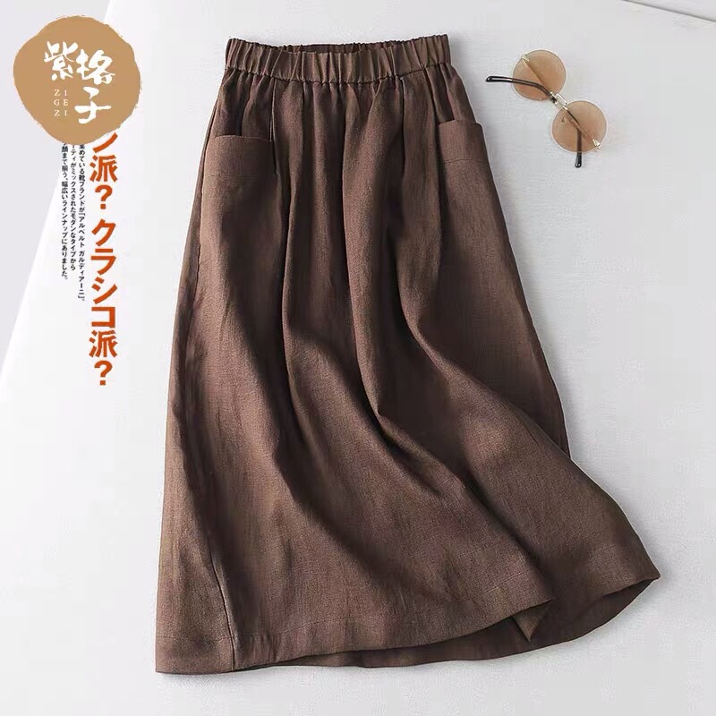 Foreign Trade Export Casual Cotton and Linen Skirt for Women, New Summer A-Line Skirt, Artistic Simple Half-Skirt, Versatile Mid-Length Skirt