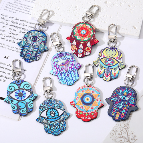 Retro ethnic tribal style keychain, plate devil eye pendant, painted ornaments, exclusively for cross-border supply