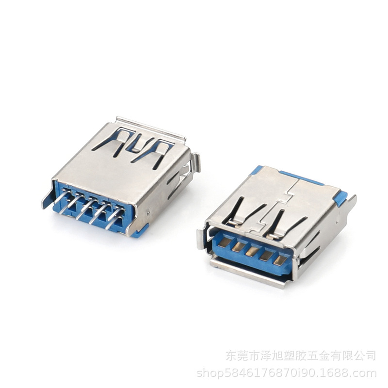Usb3.0-Af Board with 180-Degree Plug-In Board, 14.9 Straight Pins, Rolled Edge, Iron Blue Glue, Lcp, High Temperature Resistant up to 260 Degrees