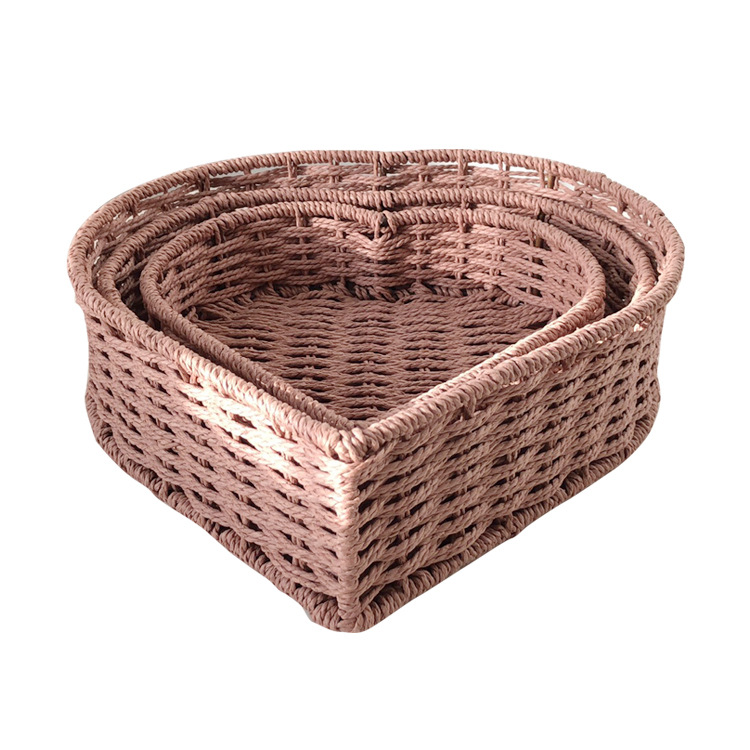 Cesta de almacenamiento de escritorio en forma de corazón de mimbre de paja cesta de almacenamiento de juguetes para niños cocina cesta de aperitivos caja de almacenamiento Almacenamiento de cosméticos