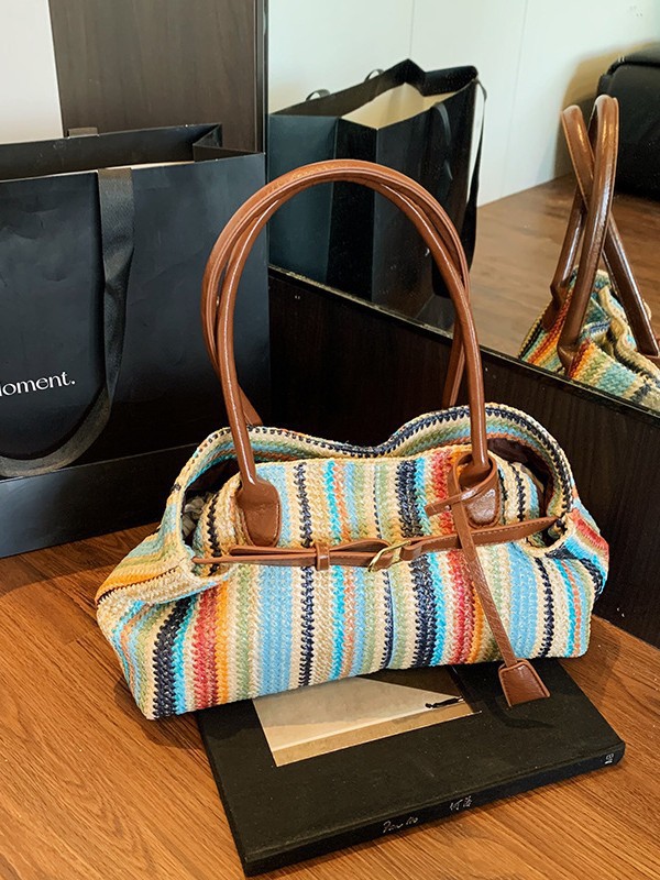 Cross-Border Summer Straw Woven Underarm Bag For Women 2025 New Beach Vacation Handbag Shoulder Bag Versatile Baguette Bag - Thumbnail 3