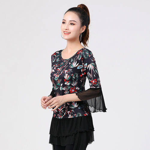 Dance practice clothes for women adult slim fit bell sleeves new summer modern dance fashion Latin dance tops