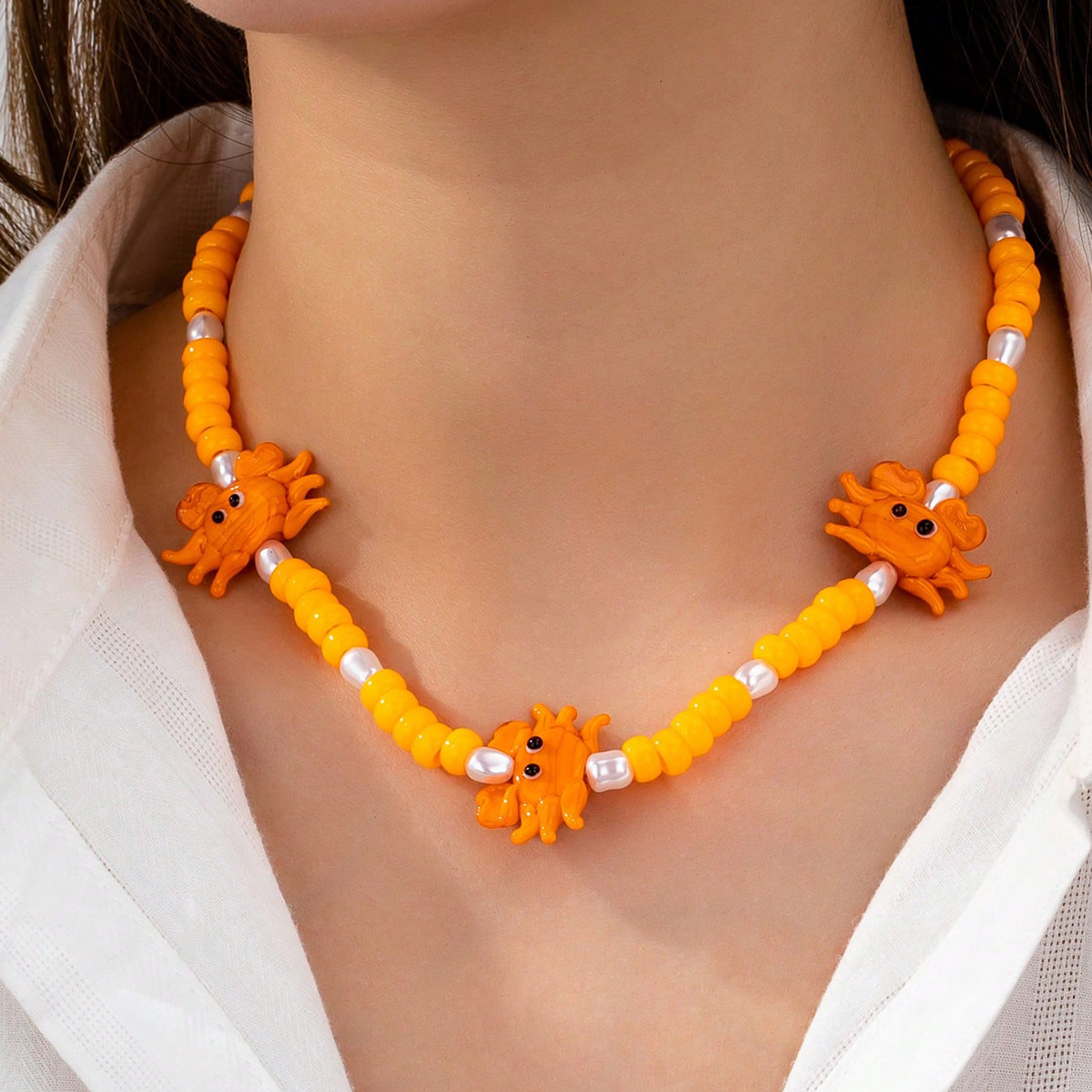 25g Weight Lobster Trigger Clasp Closure Clasp Closure Type Necklace Classification Cute Marine Style Crab Glass Beaded Chain Lobster Trigger Clasp Closure Beaded Necklaces Wholesale