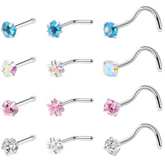 Amazon 316 Stainless Steel Multicolored Fashion Heart Love Zirconia 3-in-1 Nose Stud Nose Jewelry Wholesale