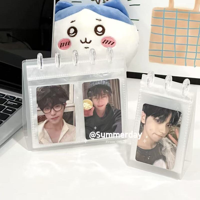 Standing 3-Inch 2-Grid Card Album Transparent Card Album Idol Fan Small Card Photo Storage Album Desktop Decoration Display Stand