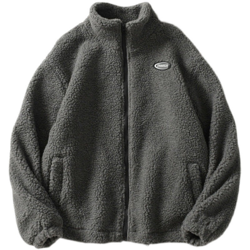 Otoño e Invierno de la moda nacional de lana de cordero de terciopelo de algodón acolchado abrigo suelto BF hombres y mujeres pareja desgaste collar abrigo engrosado abrigo de algodón acolchado color sólido todo a juego