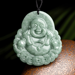 Natural a goods jadeite bean seed money laughing Buddha Maitreya Buddha Tongcai pendant jade men's and women's pendant jade wholesale
