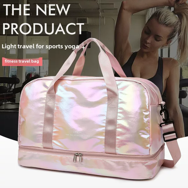 Cross-border New Sleeve Trolley Case Portable Travel Bag Fashion Colorful Laser Gym Bag Independent Shoe Storage Swimming Bag