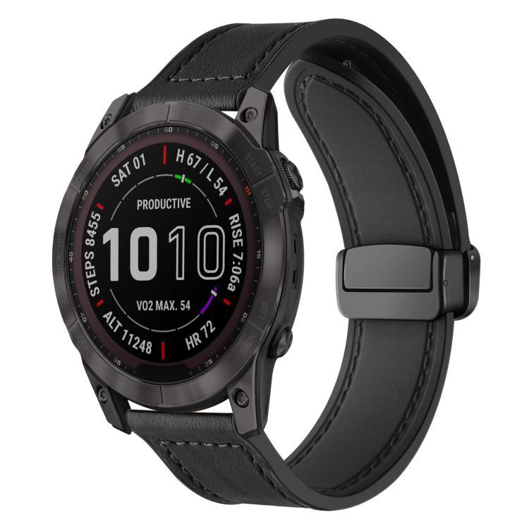 xDfind Crazy Horse Silicone Patch Magnetic Buckle Bracelet para Jamin Fenix 8 / 7X / 6X / 5X 26mm / Jamin Fen