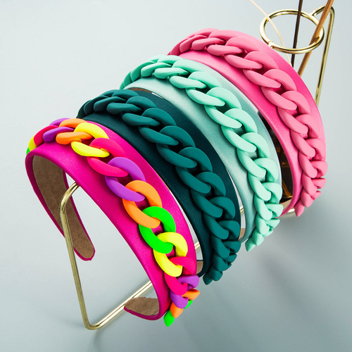 Hairband fashion personality pastoral style female wide-brimmed candy color hair hoop chain decoration macaron color headband