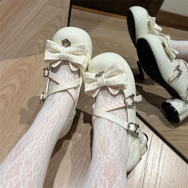 Dulce arco Lolita zapatos de una sola pieza encantadores zapatos de cuero Lolita zapatos Lolita cabeza redonda zapatos Lolita