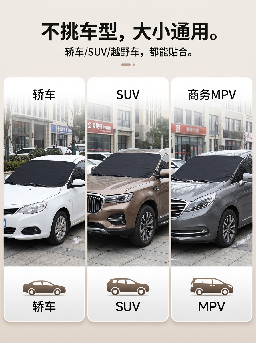 Car sunshade and snow cover for winter, 600D Oxford fabric, thickened snow cover for front windshield, anti-snow, anti-frost, anti-freeze
