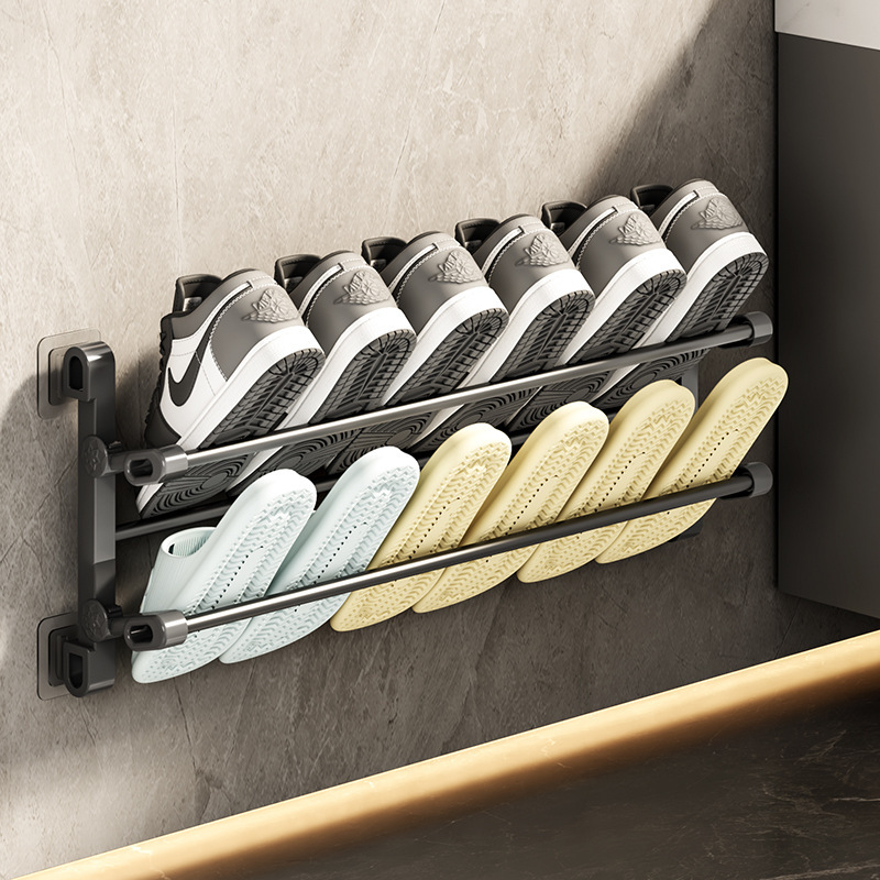 Shoe Rack Behind the Door, Multifunctional Slipper Rack, Wall-Mounted Bathroom Foldable Shoe Rack, Punch-Free Bathroom Shoe Storage