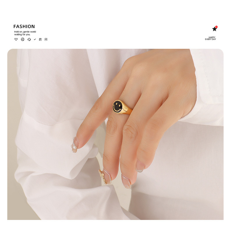 Fashion Smiley Face Titanium Steel Plating Metal Rings 1 Piece