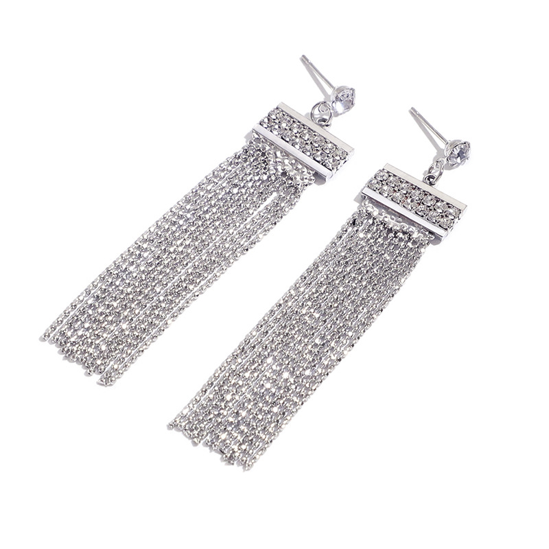 New Korean Version Of Round Bead Chain Tassel Earrings Long Rhinestone Simple Earrings display picture 4