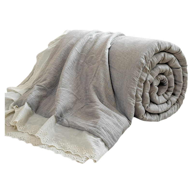 Edredón fresco de verano de hilo de tres capas de algodón, edredón de aire acondicionado de fibra de soja de verano, edredón delgado, edredón de verano lavable a máquina, juego de cuatro piezas