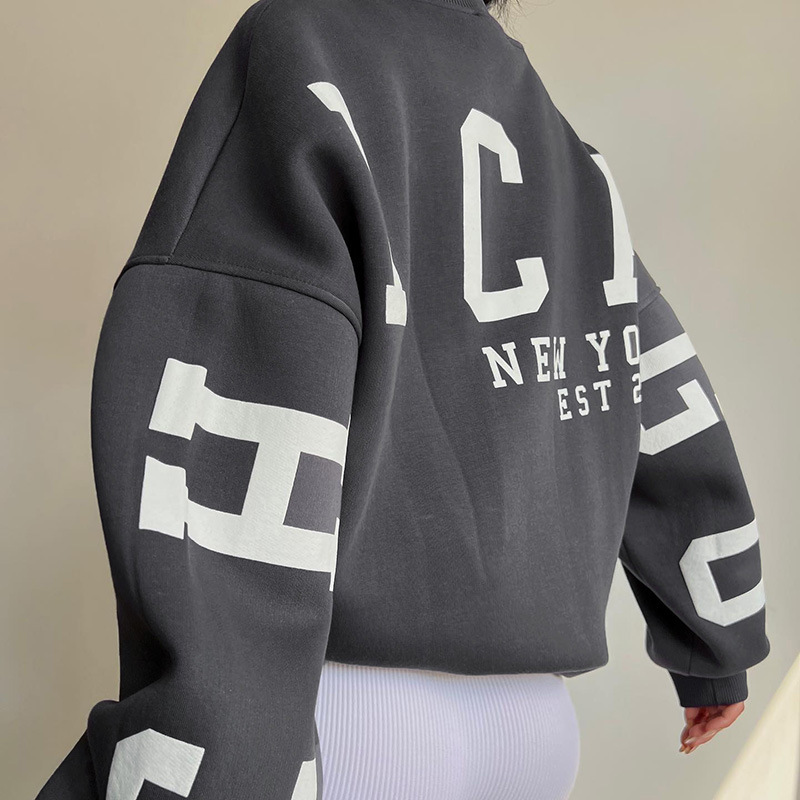 Fashion Letter Round Neck Long Sleeve Regular Sleeve Printing Hoodie