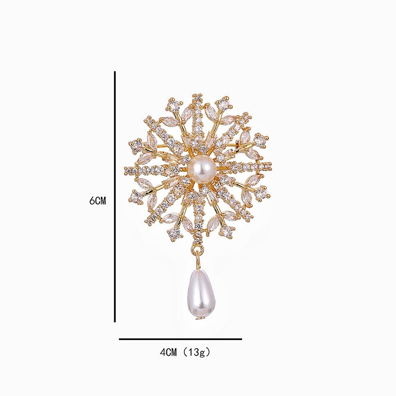 Copo de nieve Broche Pin accesorios al por mayor de Cristal de La Perla broche de cobre multiusos cardigan personalidad temperamento retro ramillete