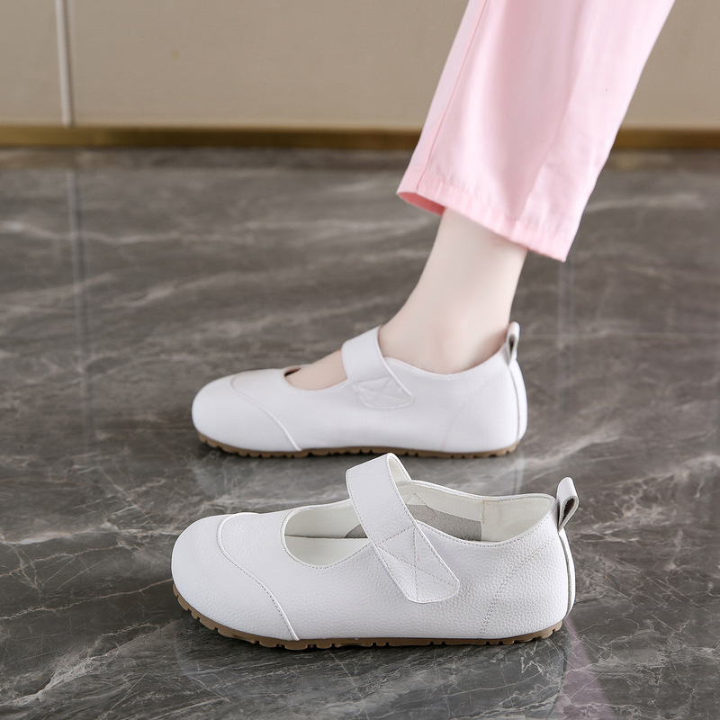 Genuine Leather White Medical Shoes 2026 Hot Model Non-Slip Nurse Shoes That Won'T Make Your Feet Tired after Standing for a Long Time, Soft-Soled Breathable Flat White Shoes