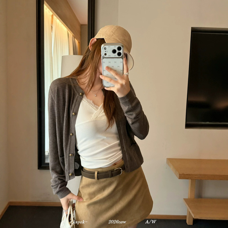 Thirteen Lines【KAPOK】Unique Design Round Neck Versatile Knit Cardigan (Single Cardigan) 26775